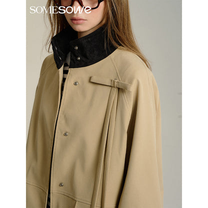 SomeSowe Detachable Big Bow Long Jacket Khaki