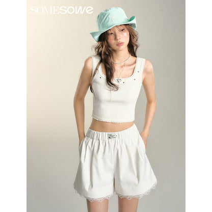 SomeSowe Lace Edge Casual Shorts White