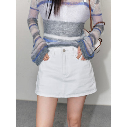 Liilou Retro Washed Denim Short Skirt White