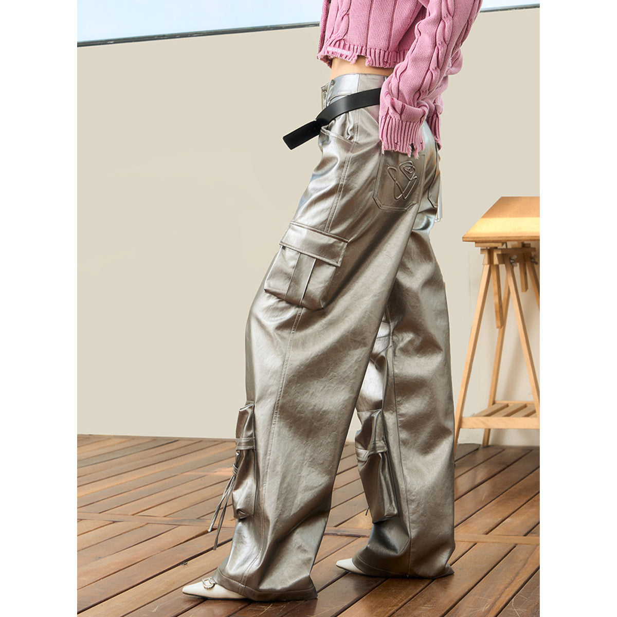 NotAwear Glossy Leather Cargo Pants Sliver