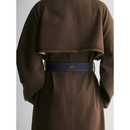 IFIK Color Blocked Long Denim Belt Coat Brown