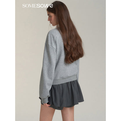 SomeSowe Contrast Color Lace Edge Polo Sweatshirt Gray