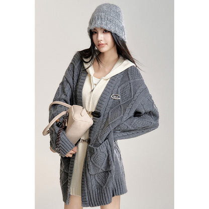 MacyMccoy Fake-2-Piece Hooded Silhouette Knit Cardigan Gray