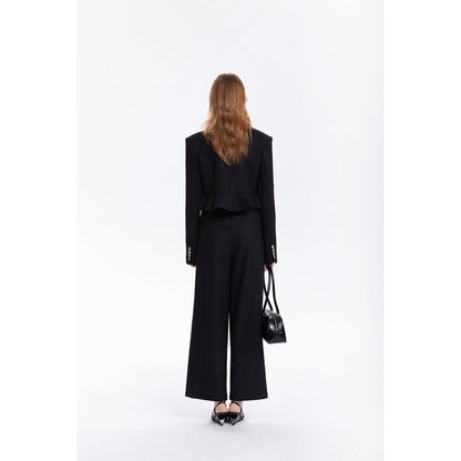 Three Quarters Hollow Cutting Waist Blazer Pants Black