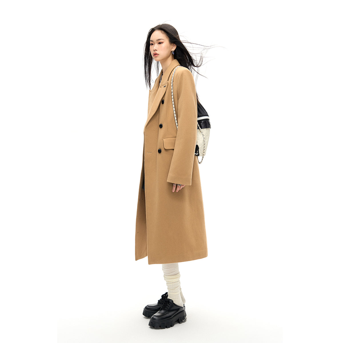 NotAwear Woolen Nipped Waist Oversized Coat Camel