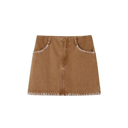 SomeSowe Logo Embroidery Washed Skirt Khaki