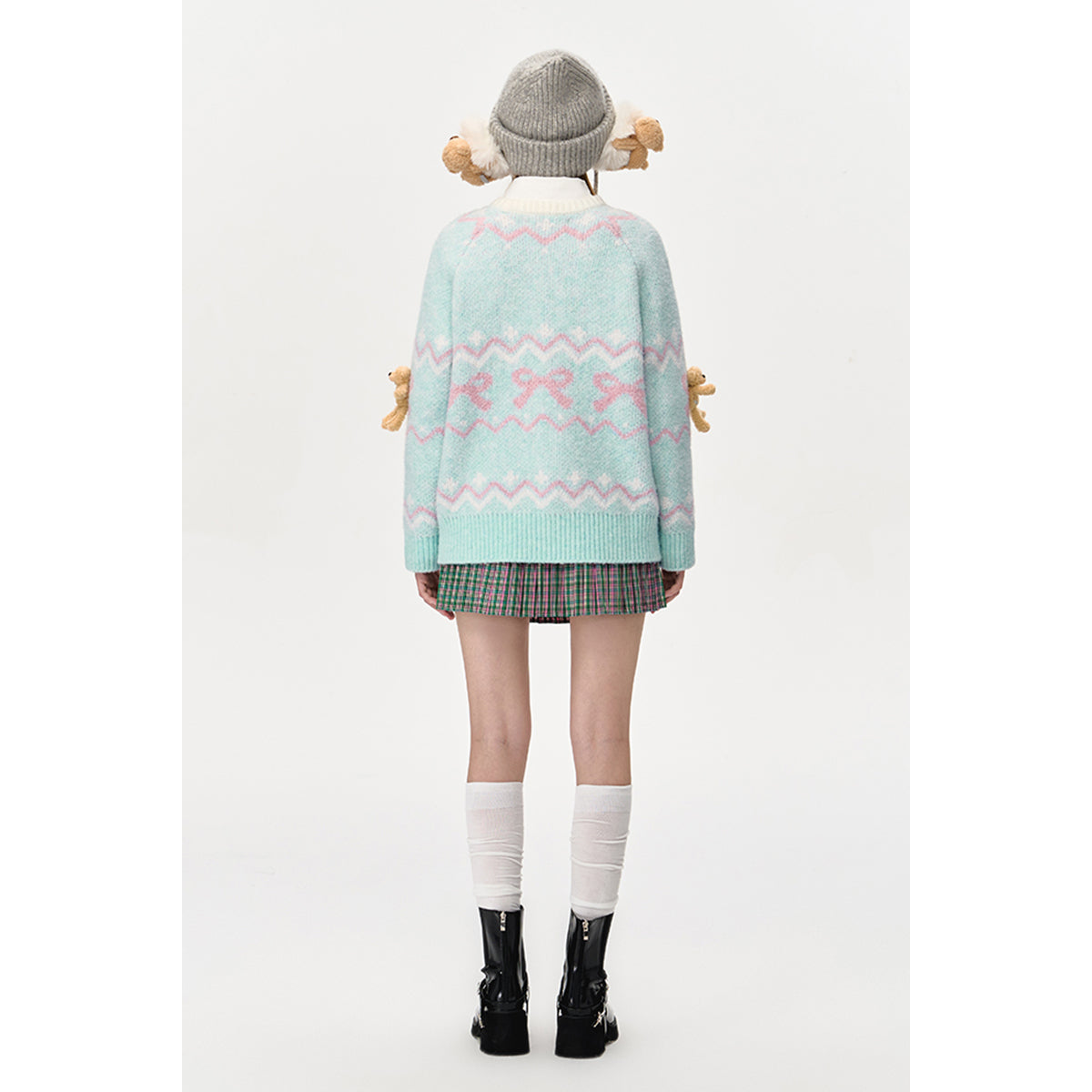 13De Marzo Fair Isle Jacquard Raglan Knit Sweater Green