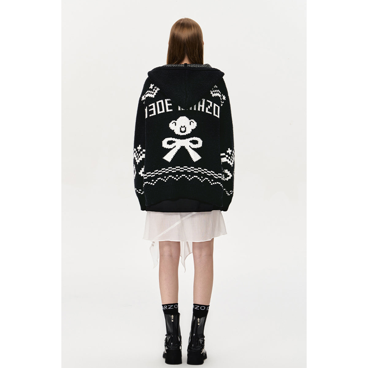 13De Marzo Fair Isle Jacquard Knit Hoodie Black