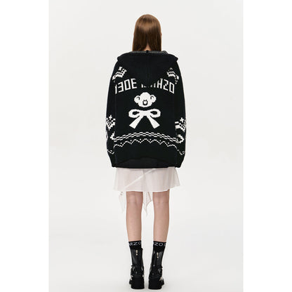 13De Marzo Fair Isle Jacquard Knit Hoodie Black