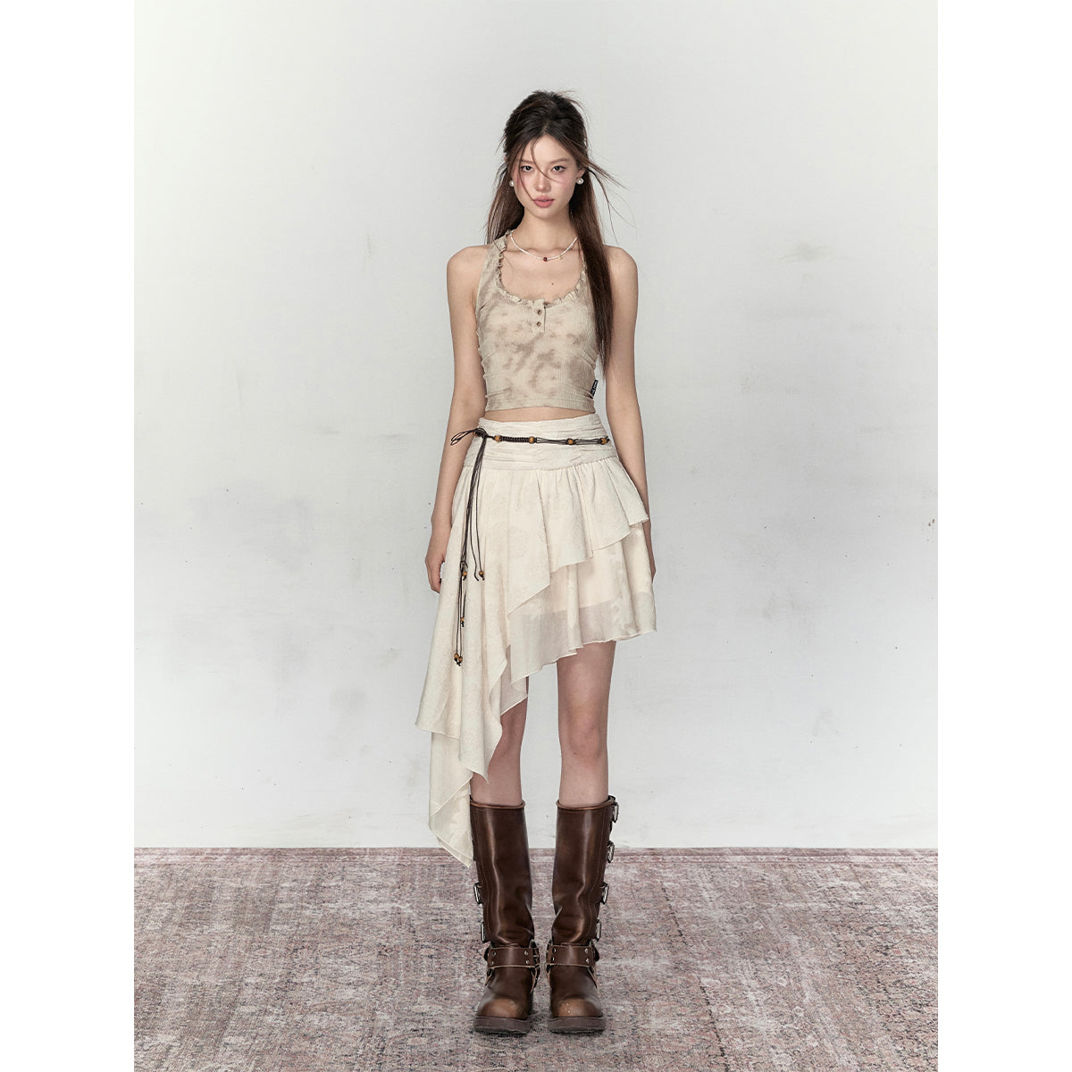 Via Pitti Heavy Rose Irregular Patchwork Skirt