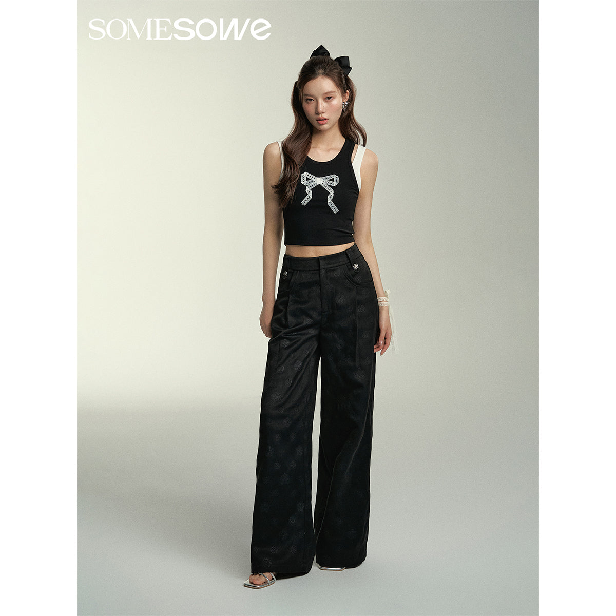 SomeSowe Camellia Printed Wide-Leg Pants Black