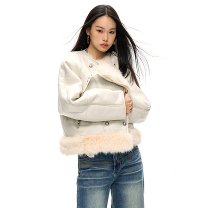 NotAwear Faux Fur Leather Jacket Cream