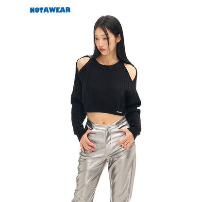 NotAwear Hollow Out Cutting Crop Knit Sweater Black