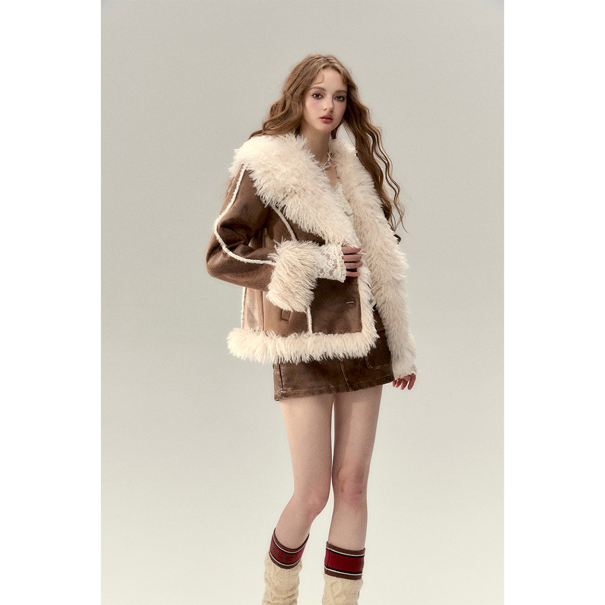 Via Pitti Rabbit Fur Faux Leather Thick Jacket