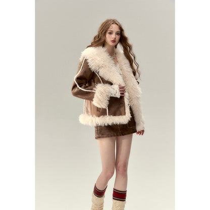 Via Pitti Rabbit Fur Faux Leather Thick Jacket