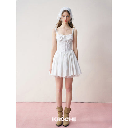 Kroche Lace Edge Waist Puff Dress White