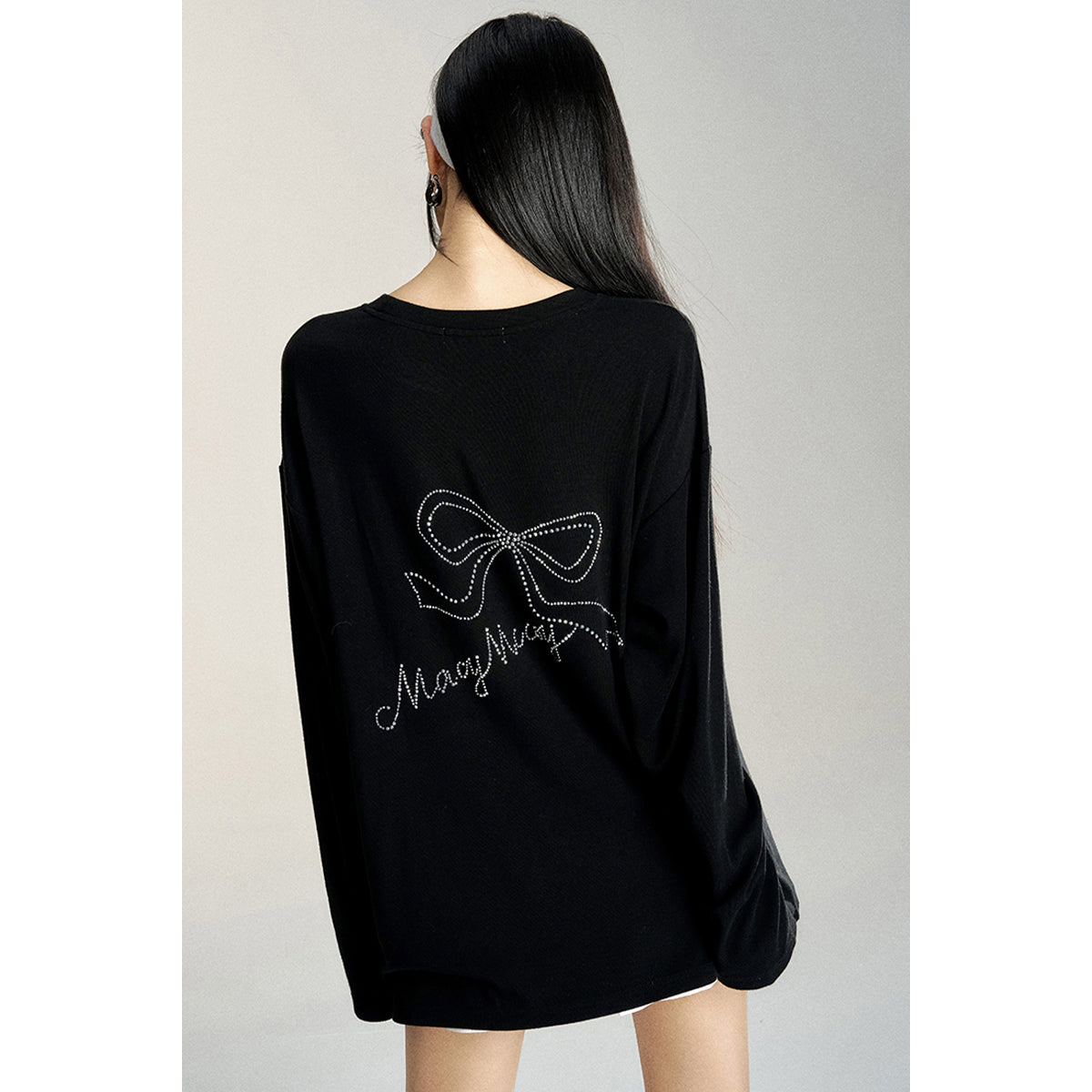 MacyMccoy Sparkly Drill Bow Loose Top Black