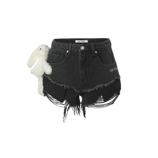 13De Marzo Graffiti Double Layered Denim Shorts Black