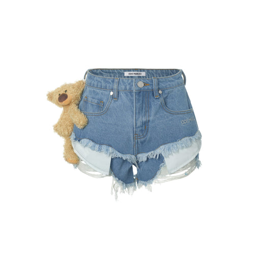 13De Marzo Graffiti Double Layered Denim Shorts Blue