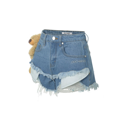 13De Marzo Graffiti Double Layered Denim Shorts Blue