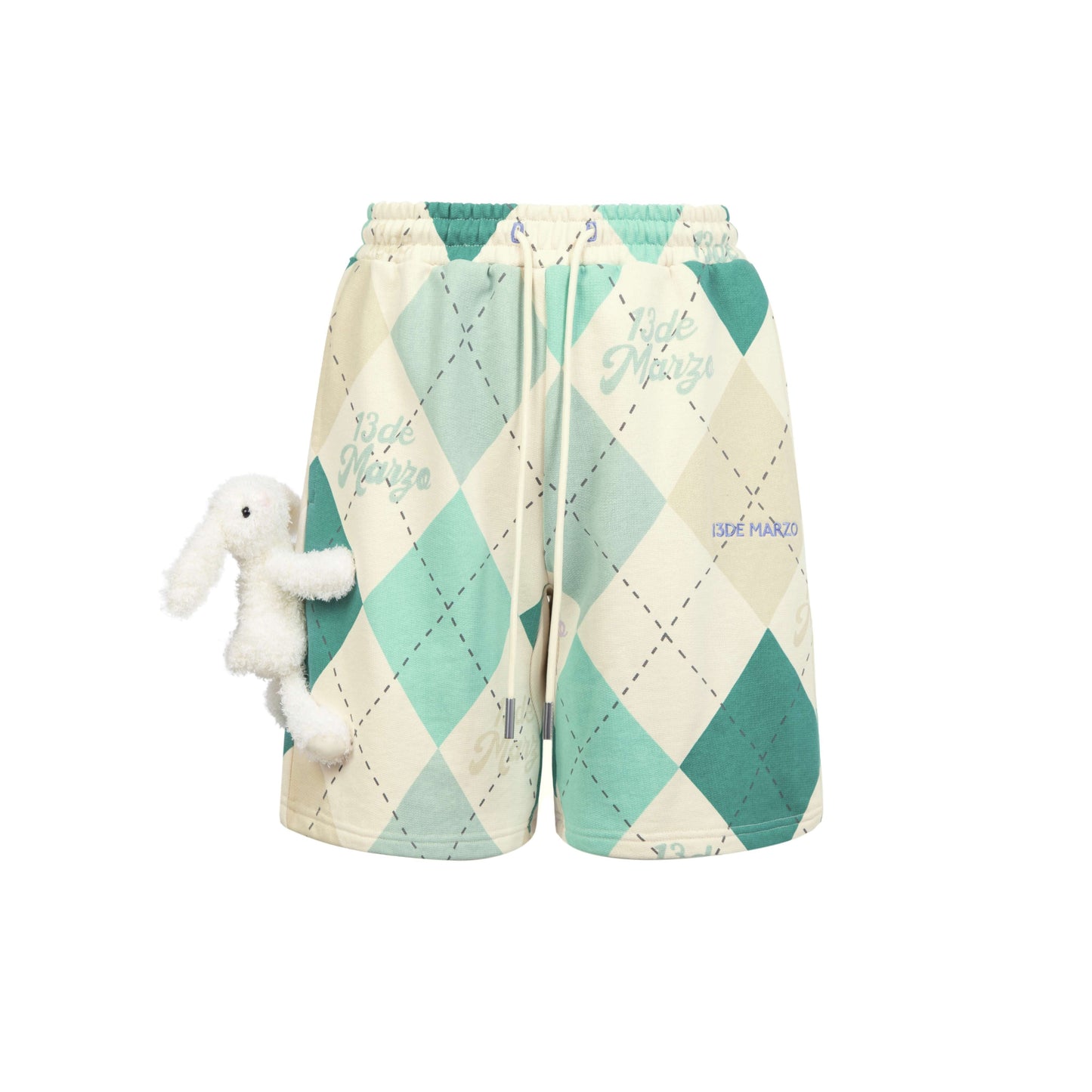 13De Marzo Plush Bunny Vintage Diamond Pattern Shorts