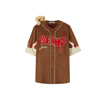 13De Marzo Flame Baseball Shirt Brown