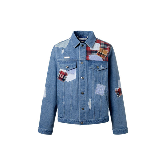 13De Marzo Plaid Patch Denim Jacket Blue