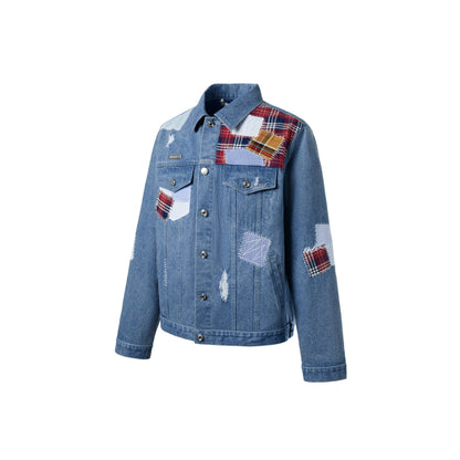 13De Marzo Plaid Patch Denim Jacket Blue