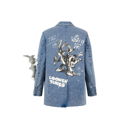 13De Marzo X Looney Tunes Bugs Bunny Painting Denim Suit Blue