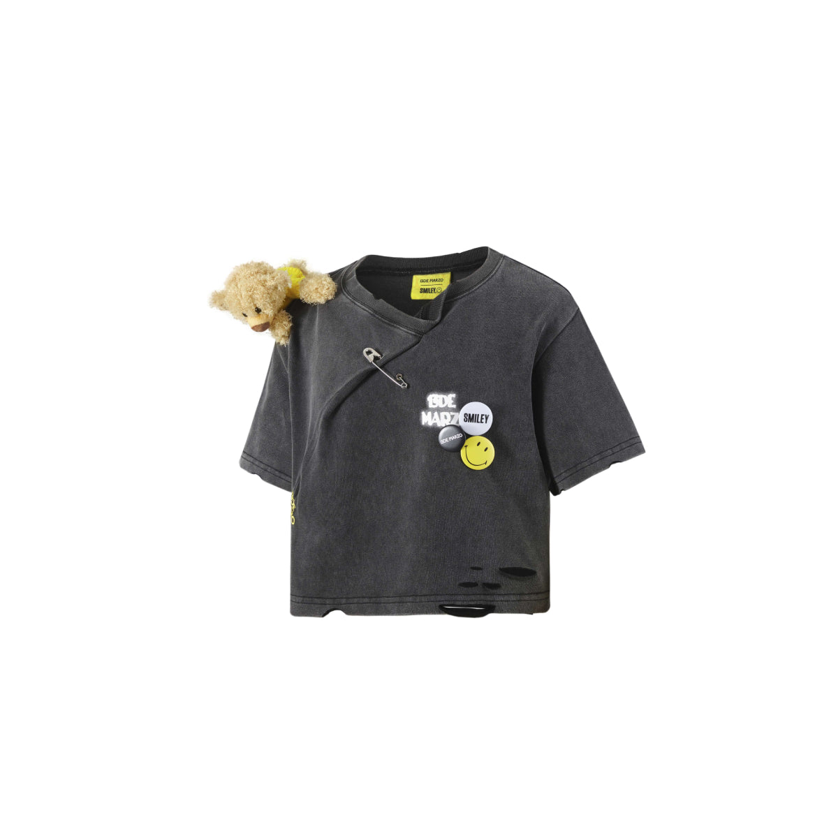 13De Marzo X Smiley Broken Pin Badge Bear Short Tee Black