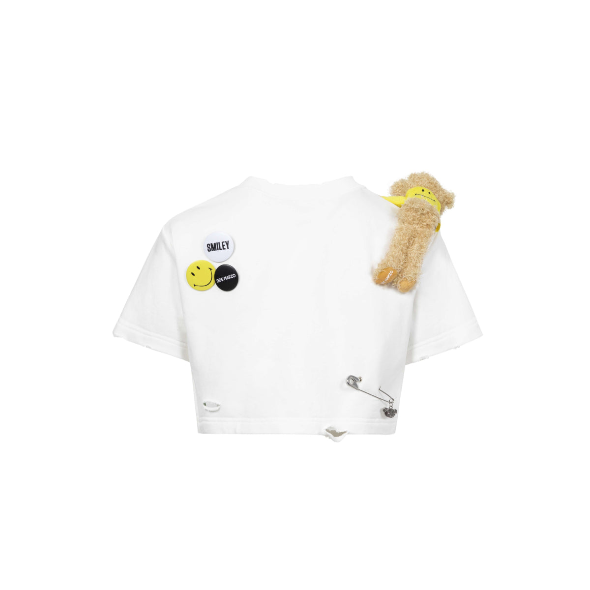 13De Marzo X Smiley Broken Pin Badge Bear Short Tee White