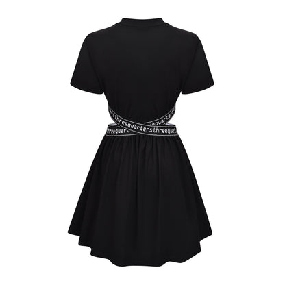 Three Quarters Cross Stretch Logo Belt Dress Black