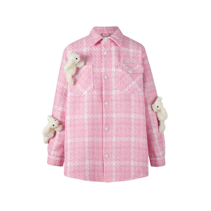 13De Marzo Doozoo Rabbits Tweed Plaid Shirt Pink