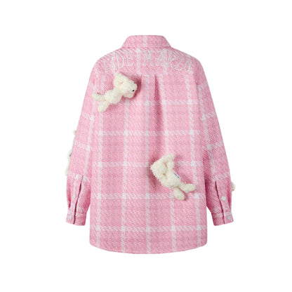 13De Marzo Doozoo Rabbits Tweed Plaid Shirt Pink