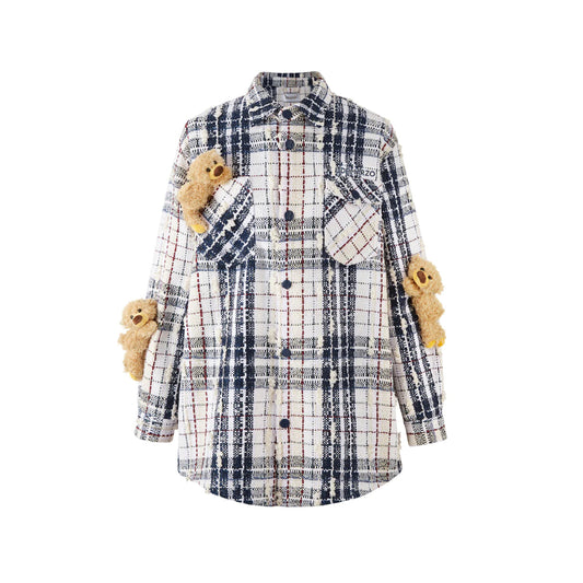 13De Marzo Doozoo Bear Tweed Plaid Shirt White