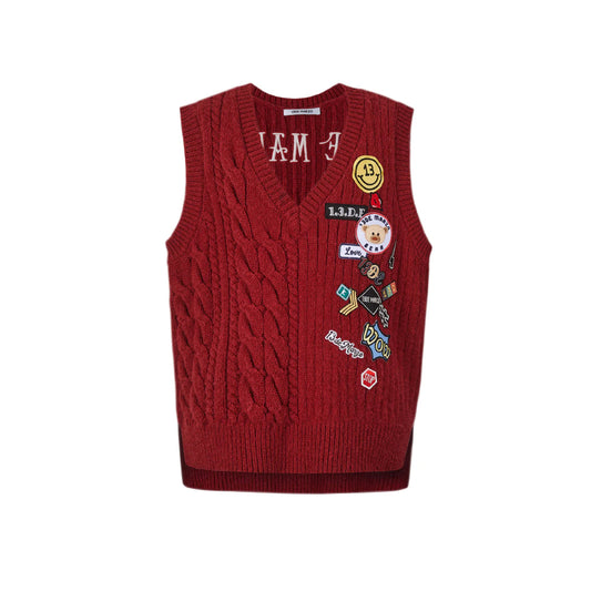 13De Marzo Plush Rabbit Badges Knit Vest Red