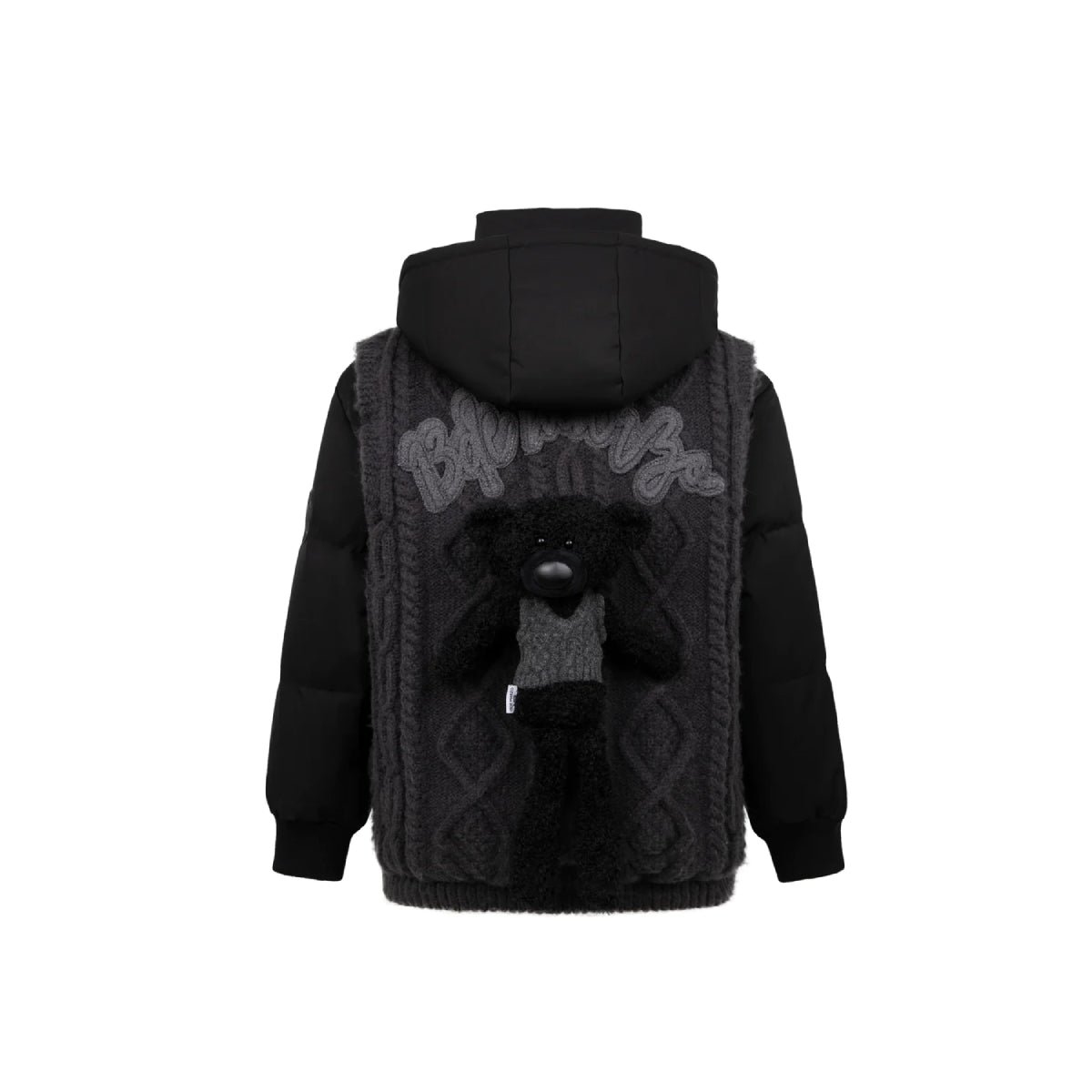 13De Marzo Bear Weave Knit Patch Down Jacket Black