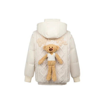 13De Marzo Bear Weave Knit Patch Down Jacket Beige