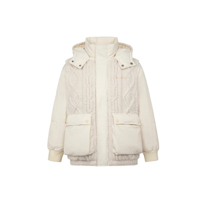 13De Marzo Bear Weave Knit Patch Down Jacket Beige