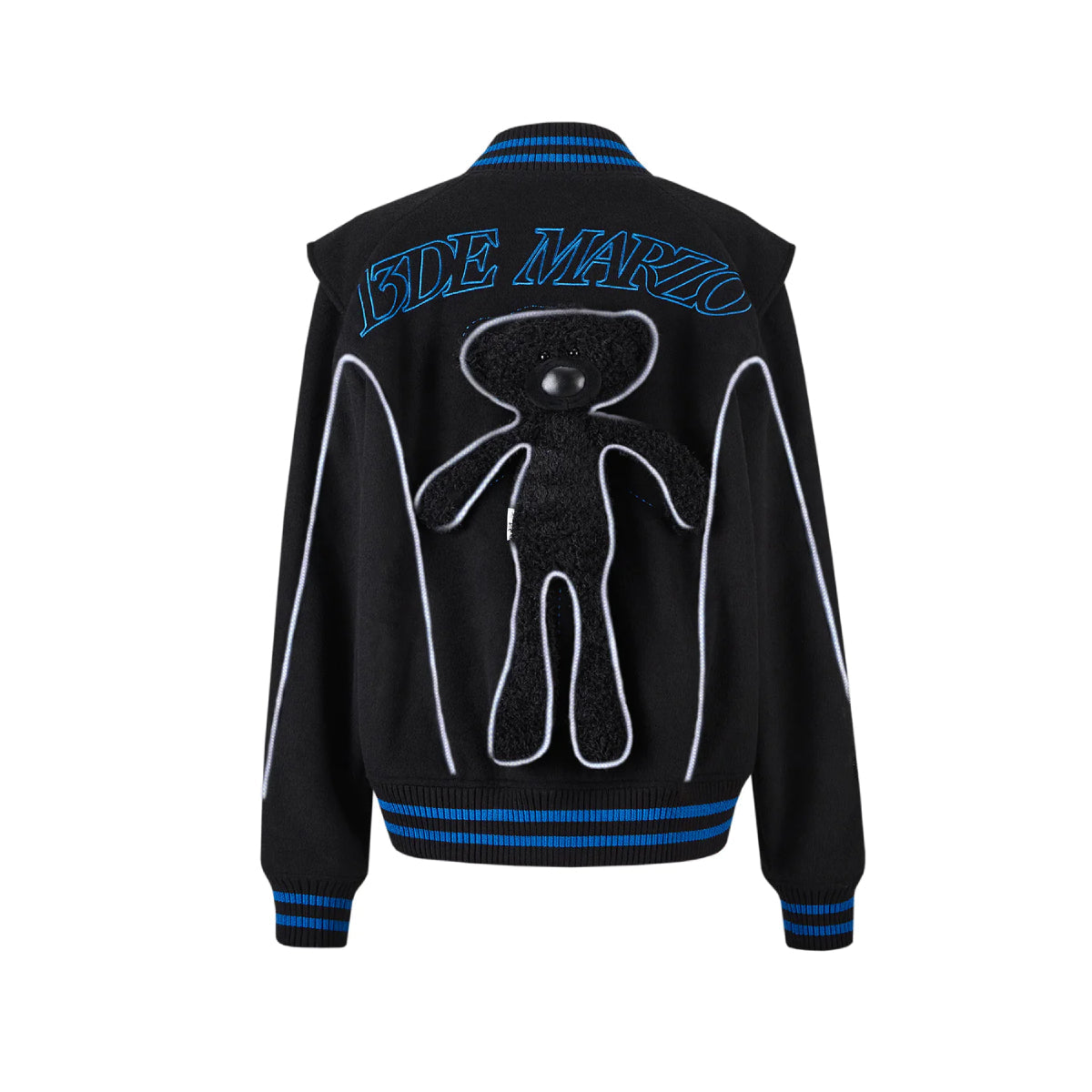 13De Marzo Plush Luminous Bear Baseball Jacket Black