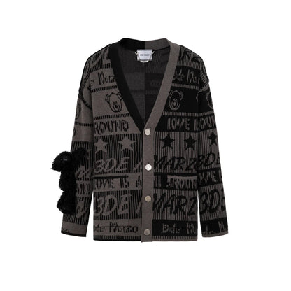 13De Marzo Jacquard Bear Weave Knit Cardigan Black