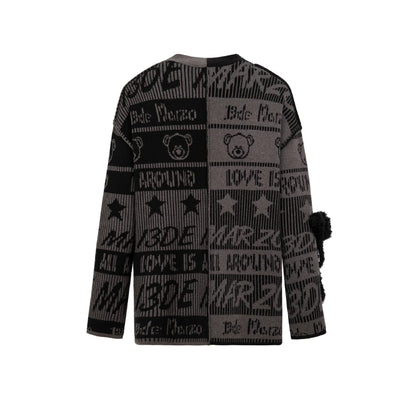 13De Marzo Jacquard Bear Weave Knit Cardigan Black