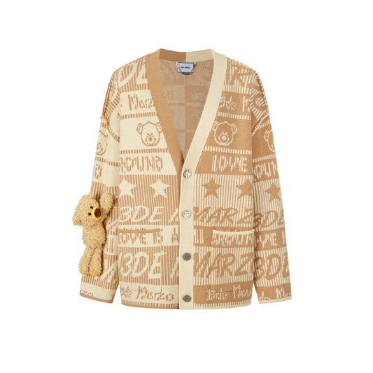 13De Marzo Jacquard Bear Weave Knit Cardigan Khaki