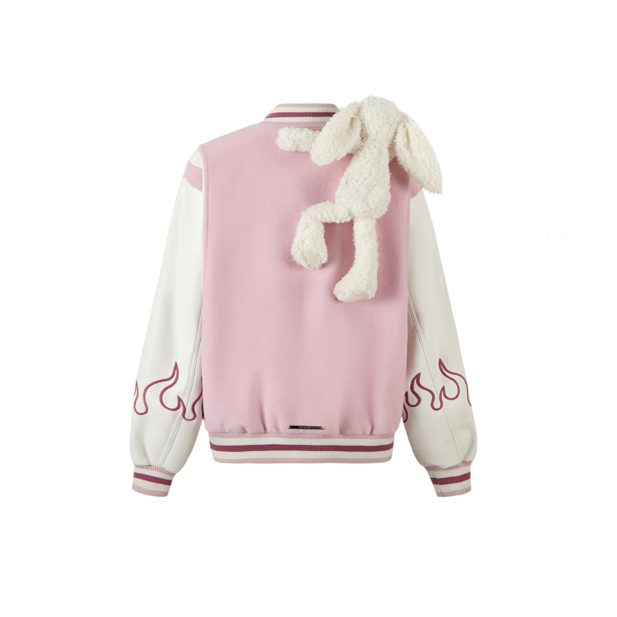 13De Marzo Plush Rabbit Flame Baseball Jacket Pink