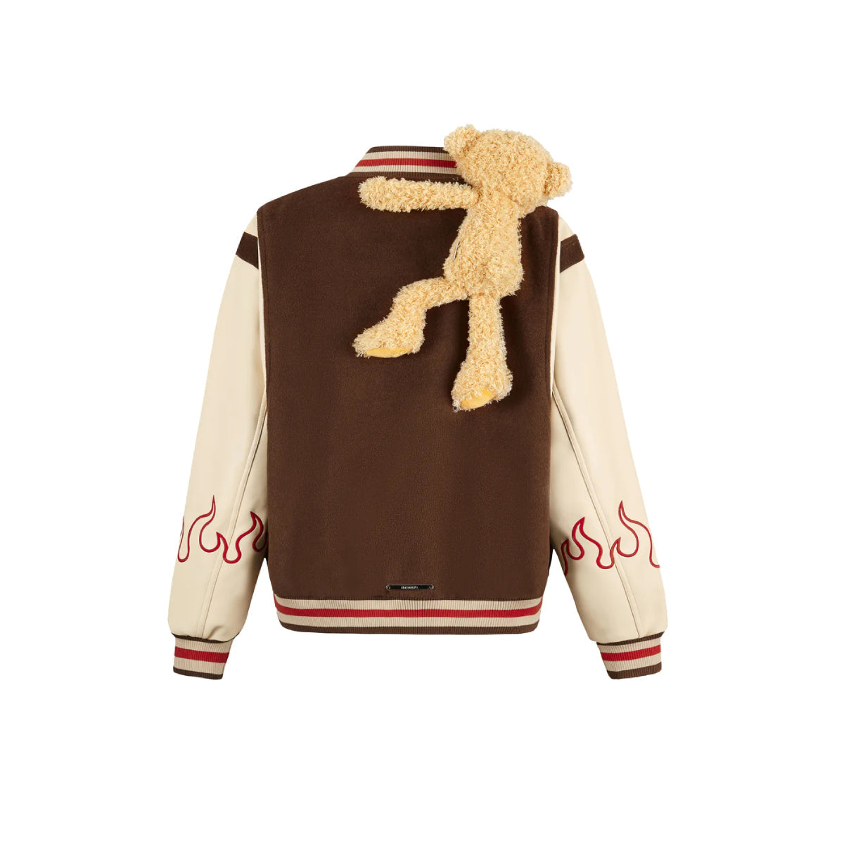 13De Marzo Plush Bear Flame Baseball Jacket Brown