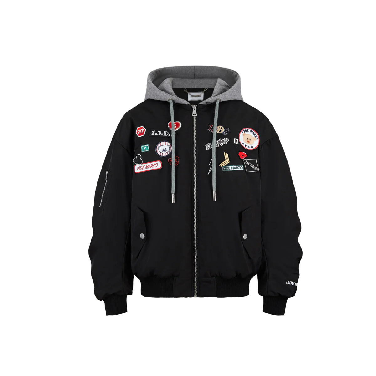 13De Marzo Badges Plush Bear MA-1 Jacket Black