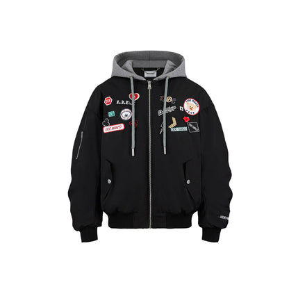 13De Marzo Badges Plush Bear MA-1 Jacket Black