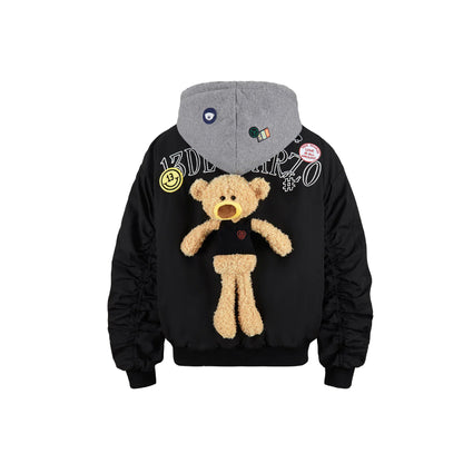 13De Marzo Badges Plush Bear MA-1 Jacket Black