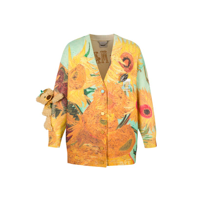 13De Marzo Van Gogh Masterpiece Knit Cardigan Yellow