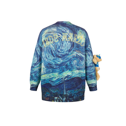 13De Marzo Van Gogh Masterpiece Knit Cardigan Blue